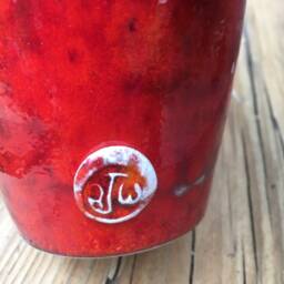 Red Ceramic Vase, Urn Pot With Black Textured Lava Glaze Feature - thumbnail 3