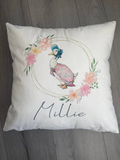 Personalised Custom Cushion Jemima Puddle Duck , New Baby, Christening Gift, Keepsake Home Decor, Nursery, Baby Girl - image 1