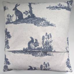 Cushion Cover in Blue Toile Hare Squirrel Woodland Creatures 16 - thumbnail 3