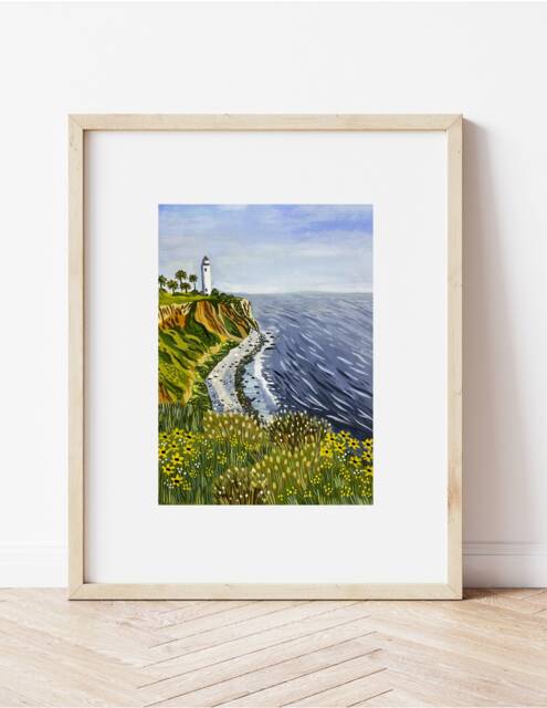 Point Vicente Wall Art, Art Print, Travel Illustration, Landscape Palos Verdes, California Coast - image 1