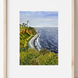 Point Vicente Wall Art, Art Print, Travel Illustration, Landscape Palos Verdes, California Coast - thumbnail 3