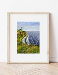 Point Vicente Wall Art, Art Print, Travel Illustration, Landscape Palos Verdes, California Coast - thumbnail 1