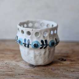 Floral Ceramic Bud Vase Handmade, Handbuilt Little For Wild Flowers, Rustic Organic Ceramics - thumbnail 2