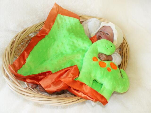 Minky Dinosaur Security Blanket Handmade Baby Lovey With Satin - image 1