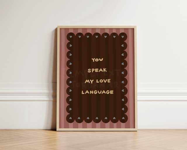 Speak My Love Language Print, Loving Hand Drawn Cosy Wall Art Whimsical Living Room Homely Unframed - image 1