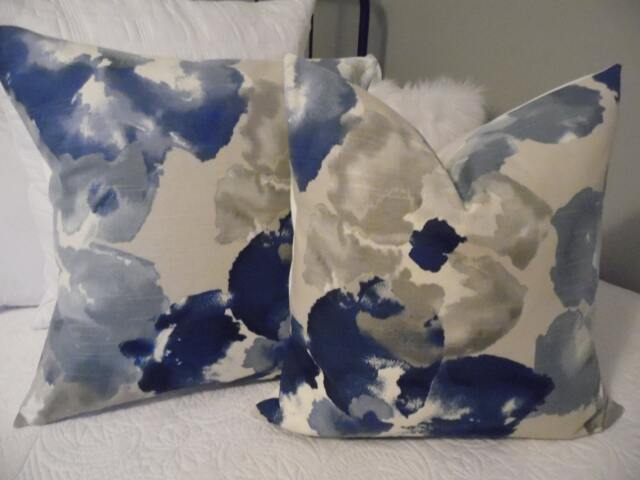 Floral Pillow Cover Robert Allen Cotton Slub, Indigo, Amber, Dew - image 1