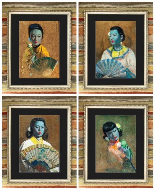 Cecil Beall The Fan - Tretchikoff Era Large Framed Vintage Kitsch Art Prints - image 1