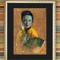 Cecil Beall The Fan - Tretchikoff Era Large Framed Vintage Kitsch Art Prints - thumbnail 2