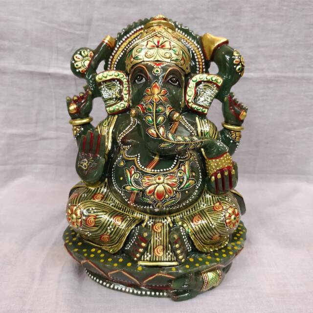 Jade Stone Ganesha, Gemstone Ganesh, Religious Statue, Home Decoratives Gem Figurine, Prayer Idols, Carved Artifacts, Gifting Ideas - image 1