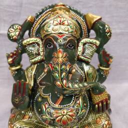 Jade Stone Ganesha, Gemstone Ganesh, Religious Statue, Home Decoratives Gem Figurine, Prayer Idols, Carved Artifacts, Gifting Ideas - thumbnail 2