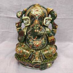Jade Stone Ganesha, Gemstone Ganesh, Religious Statue, Home Decoratives Gem Figurine, Prayer Idols, Carved Artifacts, Gifting Ideas - thumbnail 1