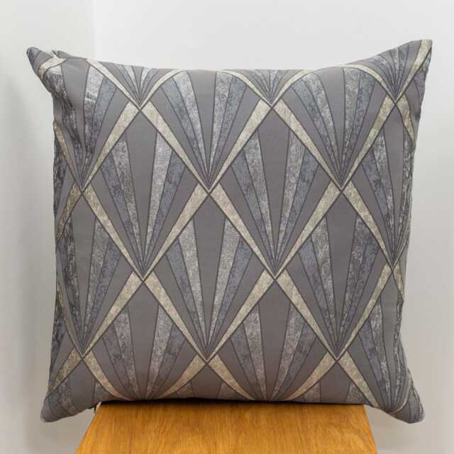 Metallic Art Deco Streamline Geometric Extra-Large Cushion Cover. Vintage Charcoal Grey & Silver. Double Sided. 23X23 - image 1