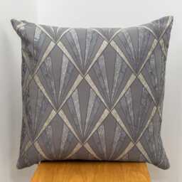 Metallic Art Deco Streamline Geometric Extra-Large Cushion Cover. Vintage Charcoal Grey & Silver. Double Sided. 23X23 - thumbnail 1