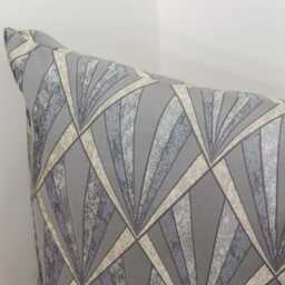 Metallic Art Deco Streamline Geometric Extra-Large Cushion Cover. Vintage Charcoal Grey & Silver. Double Sided. 23X23 - thumbnail 2