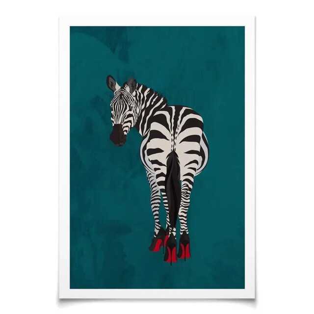 Funky Zebra Heels Art Print, Turquoise Animal Illustration - image 1