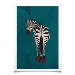 Funky Zebra Heels Art Print, Turquoise Animal Illustration - thumbnail 1