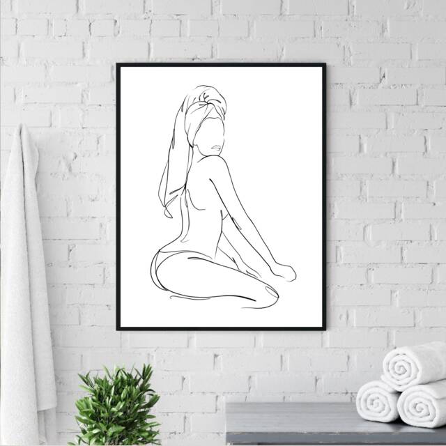 Bathroom Prints, Female Line Drawing, Decor, Art, Dressing Room Decor Bedroom Feminine Prints - image 1