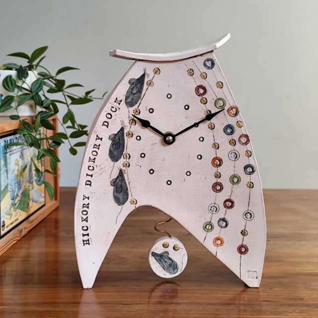Hickory Dickory Dock Ceramic Mantel Clock Colourful Dots With Pendulum Mouse - image 1