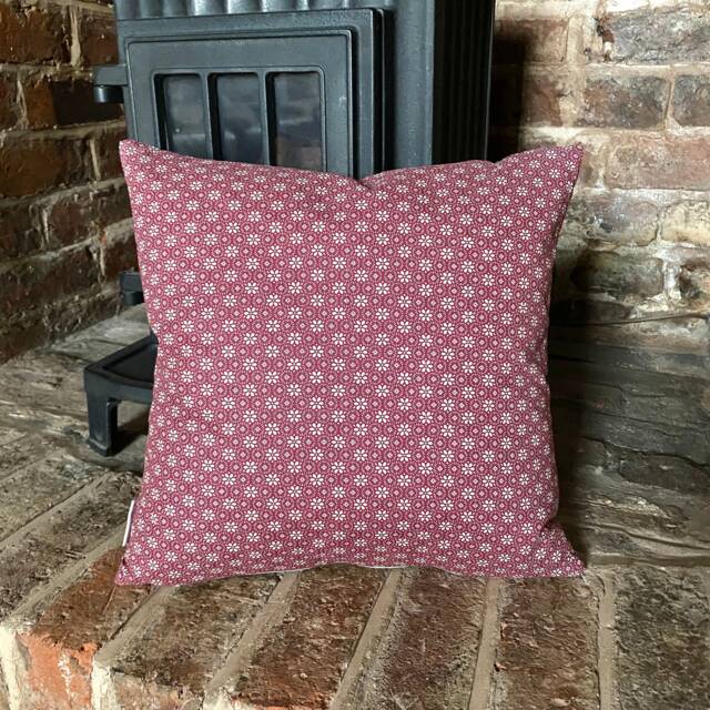 49. Flowers On Bordeaux 100% Cotton Cushion Cover. Various Sizes