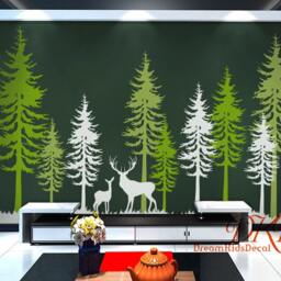 Forest Landscape Vinyl Wall Decal, Deer & Pine Trees, Nursery Wall Art - thumbnail 3