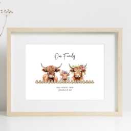 Highland Cow Family Print - Personalised Our Name Print, Rustic Farmhouse Wall Art, Mother's Day Gift, Country Home Decor, Birthday - thumbnail 3