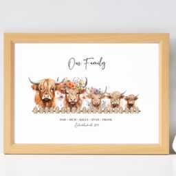 Highland Cow Family Print - Personalised Our Name Print, Rustic Farmhouse Wall Art, Mother's Day Gift, Country Home Decor, Birthday - thumbnail 2