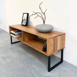 "Large Tv Stand Or Coffee Table With Storage On Minimalist Square Frame Legs, Solid Premium Oak ""Henley" - thumbnail 3