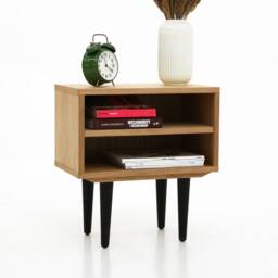 Nightstand With Open Shelf in Mid-Century Modern Style Made Of Oak Vaneer, Bedside Table Livlo D-P06 - thumbnail 3