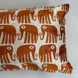 Silk Velvet Cushion Cover, Saffron Elephant Cushion, Turkish Italian Jacquard Pillow, Ikat Decorative Pillow 24''x16''/60x40 cm - thumbnail 2