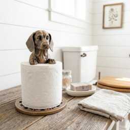 Rustic Dachshund Toilet Roll Holder Stand - Farmhouse D??cor Sausage Dog Gift - thumbnail 2