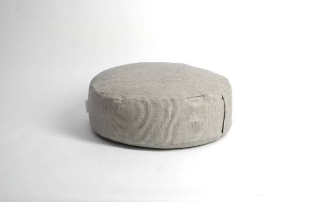Linen Striped Meditation Cushion Zafu Buckwheat Fill, Grey Stonewashed - image 1