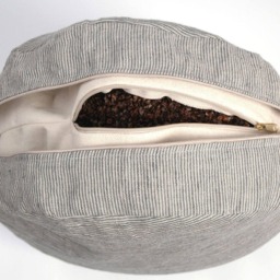 Linen Striped Meditation Cushion Zafu Buckwheat Fill, Grey Stonewashed - thumbnail 3