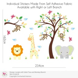 Large Safari Wall Stickers, Jungle Animal Nursery, Gender Neutral Baby Decor, Monkey Branch, Giraffe, Elephant, Lion, African Tree Mural - thumbnail 2