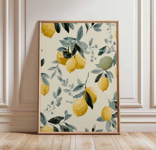 Lemon Poster, Kitchen Fruit Wall Art, Yellow Citrus Print, Botanical Illustration, Modern Farmhouse Decor, Italian Style Art - image 1