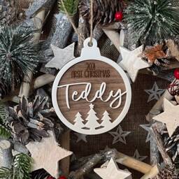 Personalised Baby's First Christmas Ornament, Walnut Wood Bauble Gift - 2025 - Order By 12Noon Friday 19Th For Xmas Delivery - thumbnail 2