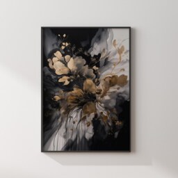 Black & Gold Melted Ink Flowers Wall Art Print - And - thumbnail 2
