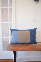 Denim Pillow Cover 14'' X 22'' Unique Throw Cushion - thumbnail 1