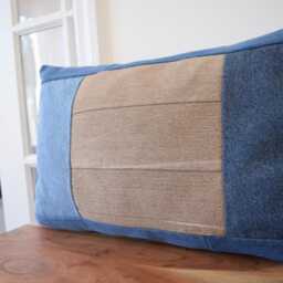 Denim Pillow Cover 14'' X 22'' Unique Throw Cushion - thumbnail 3