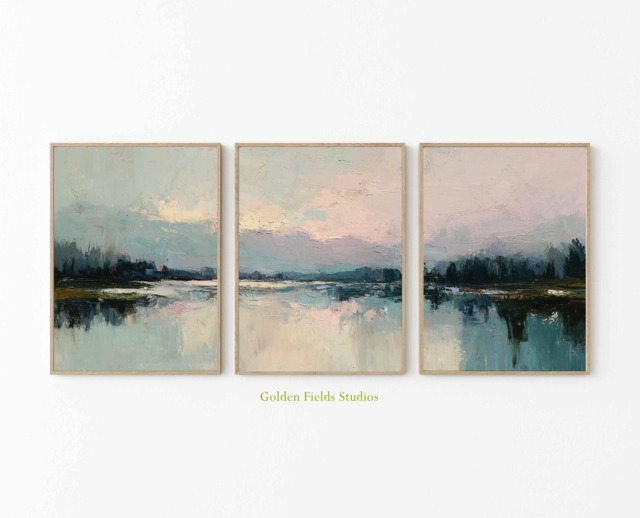 Pastel Lake Prints Set Of 3 Abstract Impressionist Wall Art - image 1