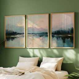 Pastel Lake Prints Set Of 3 Abstract Impressionist Wall Art - thumbnail 3