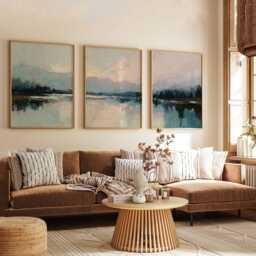 Pastel Lake Prints Set Of 3 Abstract Impressionist Wall Art - thumbnail 2