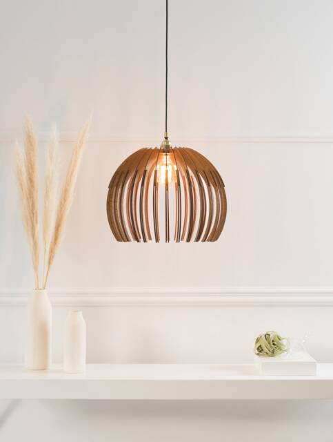 Wood Pendant Light Scandinavian Mid-Century Modern Ceiling Fixture - image 1