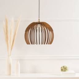 Wood Pendant Light Scandinavian Mid-Century Modern Ceiling Fixture - thumbnail 2