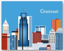 Cincinnati Skyline Print, Ohio Wall Art, Horizontal Gift, Decor, Art - Style E8-O-Ci - thumbnail 1