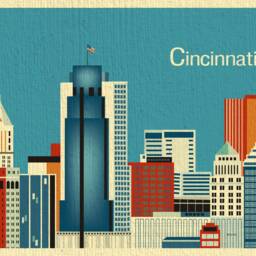 Cincinnati Skyline Print, Ohio Wall Art, Horizontal Gift, Decor, Art - Style E8-O-Ci - thumbnail 2