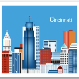 Cincinnati Skyline Print, Ohio Wall Art, Horizontal Gift, Decor, Art - Style E8-O-Ci - thumbnail 3