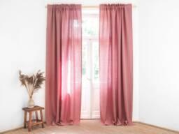 Dusty Pink Heavy Linen Curtain Panel, Rod Pocket, Decorative Header - thumbnail 1