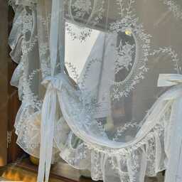 White Floral Embroidered Sheer Curtain French Style Tie-Up Drape - thumbnail 3