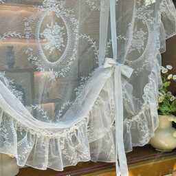 White Floral Embroidered Sheer Curtain French Style Tie-Up Drape - thumbnail 2
