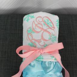 Monogrammed Baby Ruffle Minky Blanket Light Pink & Lime Chevron - thumbnail 2